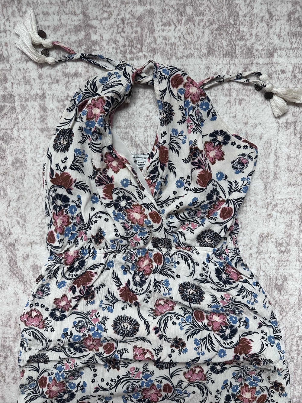 Floral Halter Tie Women's Maxi dress  - White with Pink & Blue Floral